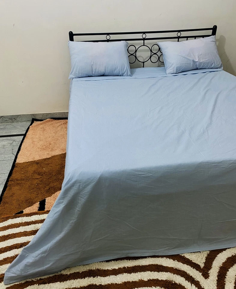 100% Cotton Light Blue Bed Sheet Set with Pillowcases Breathable Soft & Comfy - Image 3 of 4