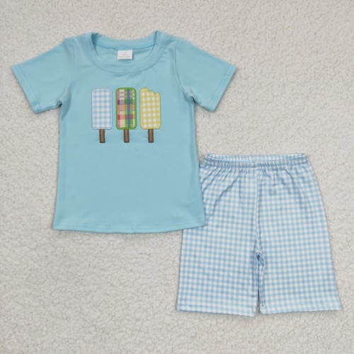 Summer Boutique Baby Boys Outfit Embroidery Mallard Top Gingham Shorts Set - Picture 9 of 27