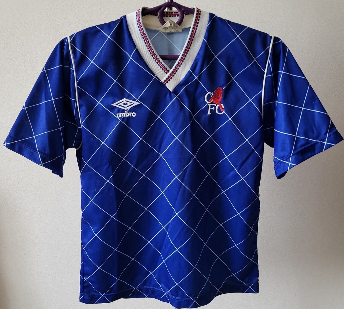 1987 89 チェルシー　ユニフォーム Chelsea Home Football Shirt 1987/89 Adults Small Score Draw