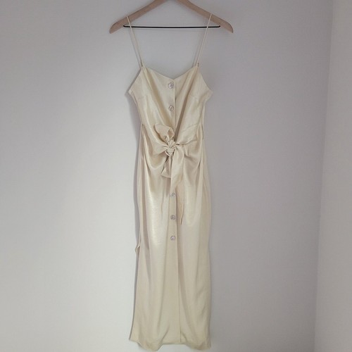 Nanushka Sayan Wax Yellow Satin Spaghetti Strap Midi Dress Size XS NWT Wedding