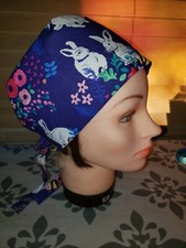 Medical Surgical Scrub Hat Cap Handmade Lightweight EASTER Floral VINTAGE BUNNY