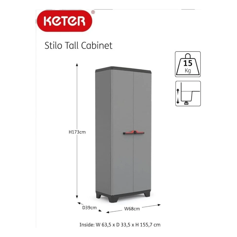 Armadio Keter Stilo portascope in resina per esterno grigio 68x39xh173 Cm - Immagine 4 di 4