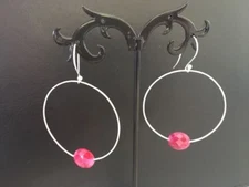 Genuine 925 Sterling Silver Hoop Earrings Natural Stone Gemstone Ruby Faceted 