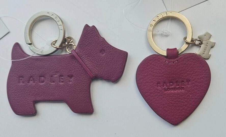 Radley Leather Keyring Charm My Heart or Radley DOG in Dark Red NEW GIFT XMAS