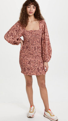 NWT ~ Free People Smock It to Me Mini Dress Apricot Combo Size Large $148