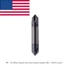 HRC55 1/2" 4 Flute 90° Double End Carbide Chamfer Mill - AlTiN Coated