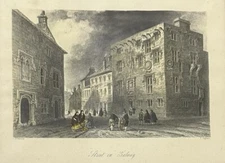 1841 Hand Colored Engraving W.H. Bartlett Lithograph Print U.S. Street In Galway