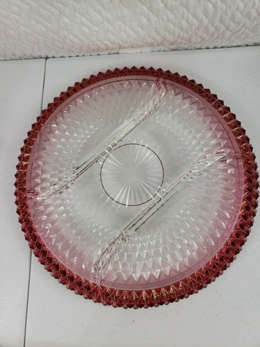 Indiana Glass Kings Crown Diamond Point Ruby Flash Divided Dish Relish Tray 12" - Picture 5 of 7