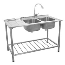 Catering Sink Stainless Steel Double Bowl Commercial Kitchen Left Hand Drainer