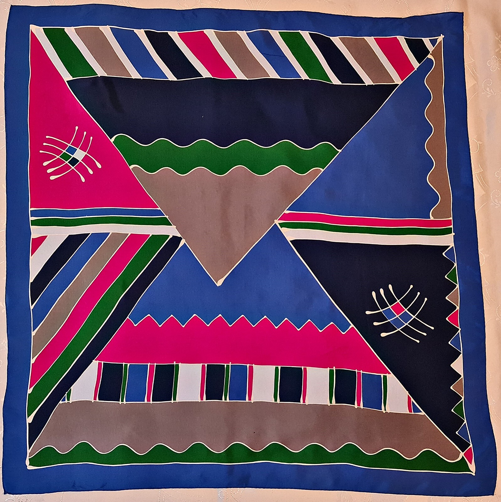 Vintage CNB London Abstract Geometric Blue Silk Scarf 30