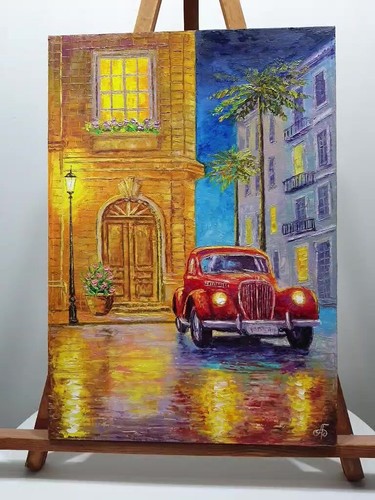Rainy Evening, Original Oil Painting Signed Wall Art Home Decor Ukrainian Artist - Picture 11 of 23