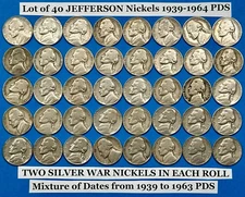 1939-1964 Jefferson Nickels Lot of 40 Coins ~ OLD SILVER WAR NICKELS INCLUDED