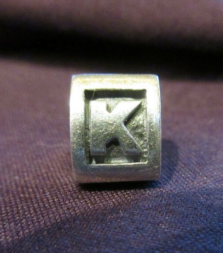 Pandora Ale Sterling Silver 924 Barrel Charm Alphabet Retired Initial "K" NWOT