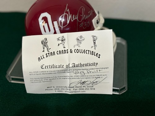Greg Pruitt Signed/Inscribed (#30) Oklahoma Sooners Riddell Mini Helmet - Picture 4 of 4