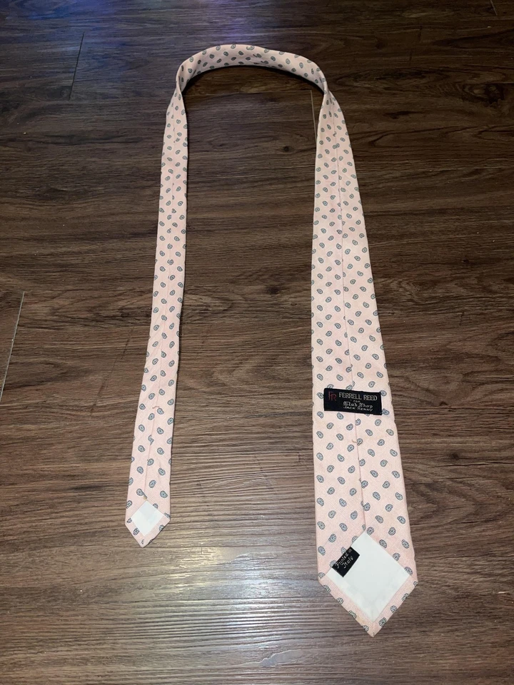 Ferrell Reed для клубной комнаты галстук мужской розовый льняной пейсли ручной работы напечатано в Италии - Изображение 2 из 4