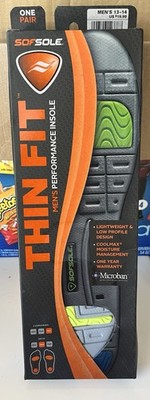 Sof Sole Thin Fit Medium Arch Lightweight Low Volume Mens Insole Size 13-14