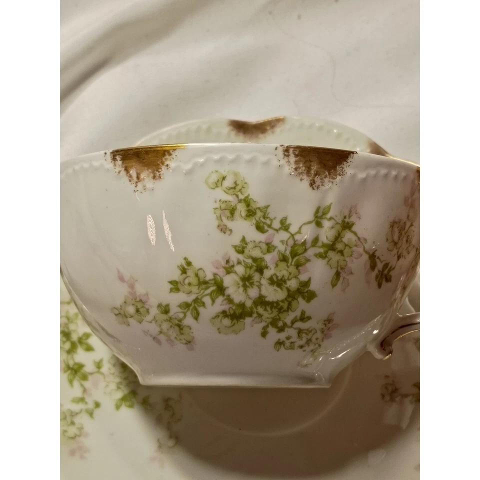 Taza de té y platillo dorado floral antiguo Haviland France Limoges Haviland & Co Foto 2 de 4