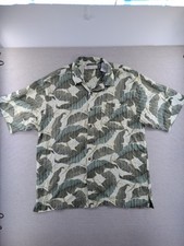 Vtg Hawaiian Shirt Mens Large Green Camp Loop Collar Rayon Floral Tropical