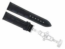 19MM LEATHER WATCH BAND STRAP FOR OMEGA SEAMASTER DEPLOYMENT BUCKLE BLACK WS