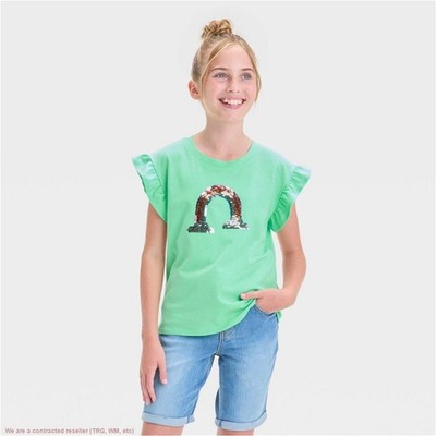 Girls' Short Sleeve 'Rainbow' T-Shirt - Cat & Jack Lime Green S *SEE DEAL!!!*