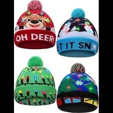 4 Pieces Led Christmas Beanie Hat Led Light Up Xmas Hat Knit Christmas Cap