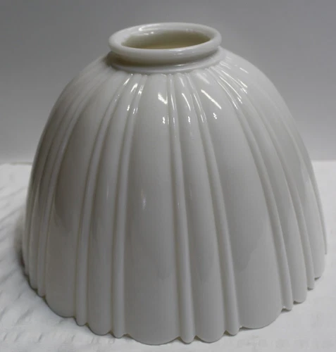 Vintage Milk White Glass Ribbed Dome Shaped Lamp Shade 9.75" diameter