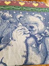 Blue Teddy Bear  Hearts Fringed Throw Blanket 50 x 60 in Rectangular