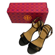 TORY BURCH Turnlock Leather Ankle Strap Mules, Size 7M Black Women USED