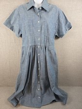 Woolrich Womens M Utility Midi Shirt Dress Sunwashed Blue Short Sleeve Western