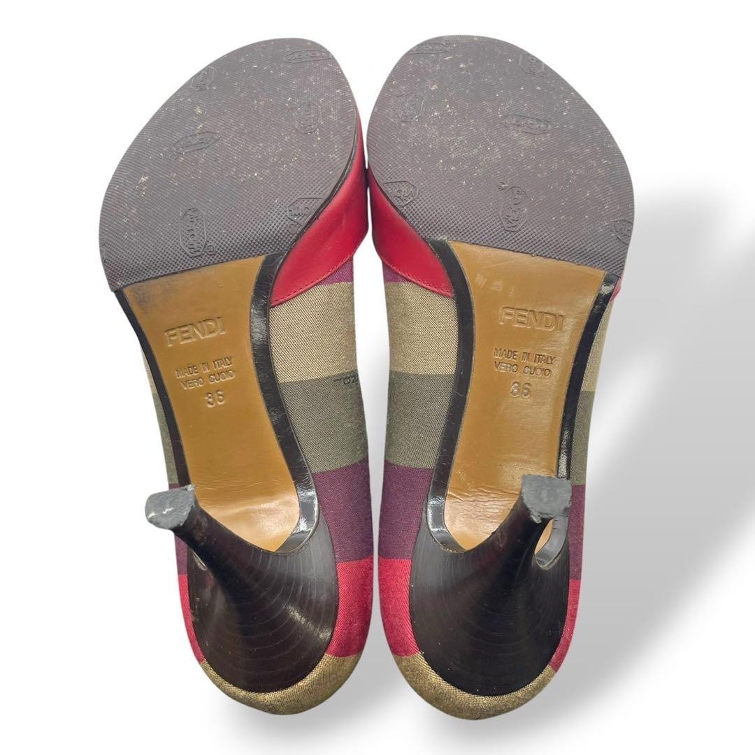 FENDI Pumps Heel EU36/US6 Red Leather Stripe Open Toe 02346i thumbnail 17