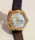 Vintage TIMEX Women's Manual Wind Up Watch 25mm Gold Tone Date Leather Band