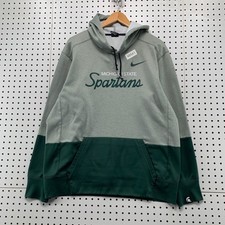 Michigan State Spartans Nike Hoodie Men L Green Grey Dri FIT Therma Sweatshirt