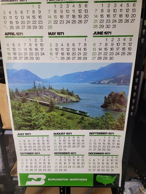 #ad 1971 Burlington Northern Railroad Calendar 42 x 26 Poster Vintage Advertising $18.85