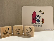 Three Snoopy Rubber Stamps & One Small Peanuts Snoopy Mouse Pad