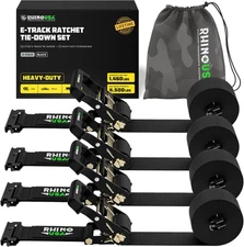 E Track Ratchet Tie down Straps (4,500Lb Break Strength) - Includes (4) Premium
