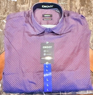 DKNY Men's Regular Fit Stretch Dress Shirt  RED - LARGE