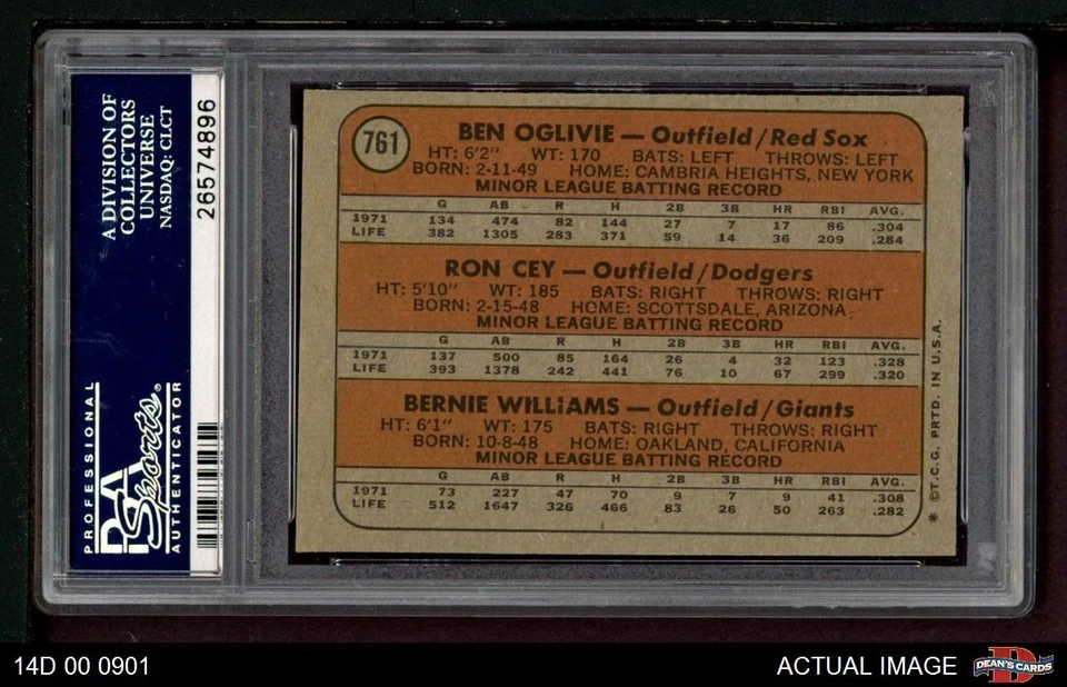 1972 Topps #761 Ron Cey AL - NL RC Medias Rojas/Dodgers/Giants RC PSA 7 - Casi nuevo Foto 2 de 2