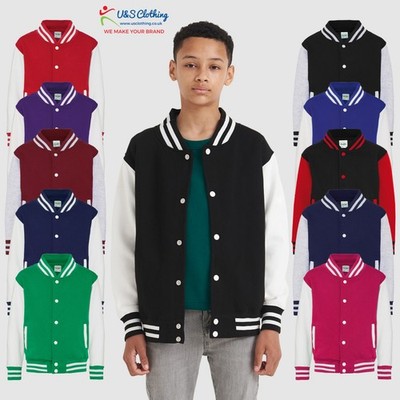 AWDis Kinder Unijacke Freizeit Jungen Mädchen Schule College Baseball Teddyjacke