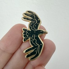 Flying mountain Crow enamel pin, Corvid Pin, Black Bird Pin Badge, Pine Bones 