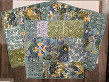 3 Pottery Barn Quilted Euro Pillow Shams Blue Green Floral 26" x26" - Lovely!