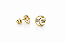 14k Yellow or White Gold Moon and Star CZ Stud Earrings