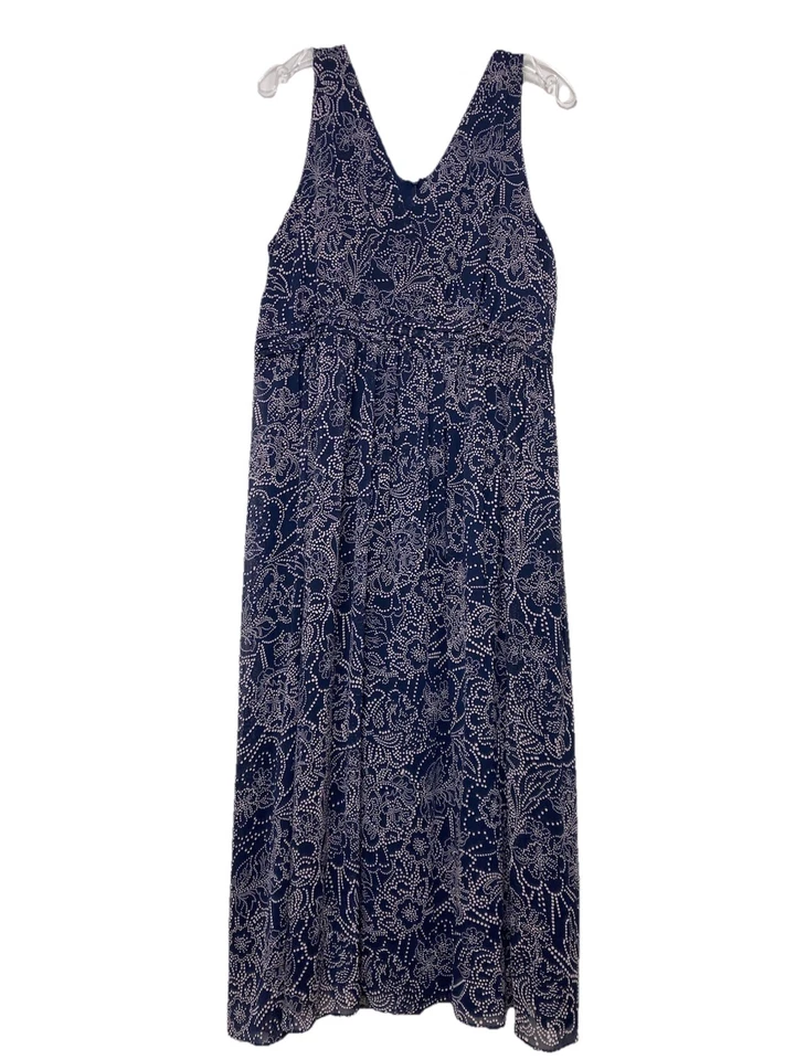 Motherhood Maternity Dress Size XL Maxi Sleeveless, V-Neck, Ties Navy Floral - Image 2 of 4
