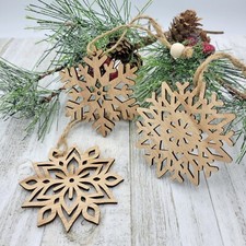 12pc Wooden Snowflake Hanging Tree Ornaments Holiday Christmas