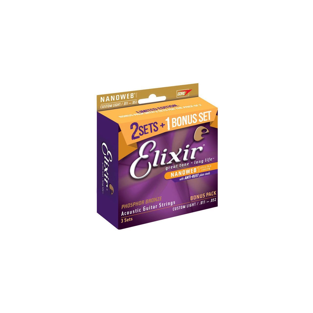 Акустическая люминофорная бронза ELIXIR 3er Pack 16544 .011/.052