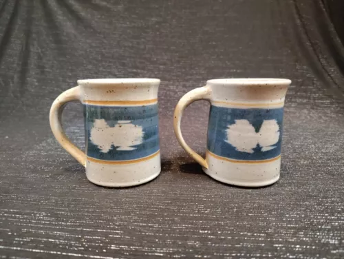 VTG, Studio Art Pottery, Coffee, Tea, Mug, Cups, Set of 2, Signed, Hand Glazed