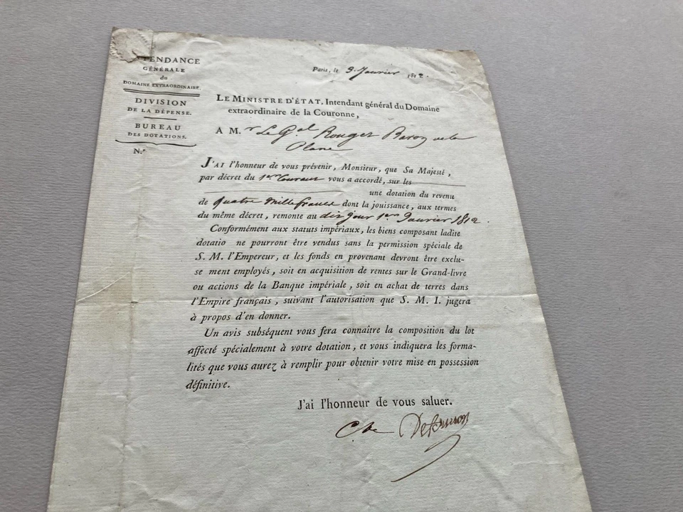 Lettre signée de Jacques DEFERMON, Ministre d'Etat. 1812 [1er EMPIRE NAPOLEON - Photo 2/4