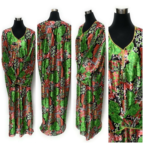 Femme Satin Manches Longues Robe Maxi Multifloral Abaya de Luxe Tunique Caftan - Photo 10 sur 12