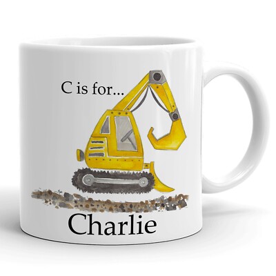 Personalisierte Kinder Tassen, Keramik Bagger Baubecher, Jungen Geburtstag Geschenk Tasse