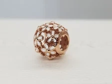 Authentic Pandora Rose gold Darling Daisy White Enamel Bead Charm