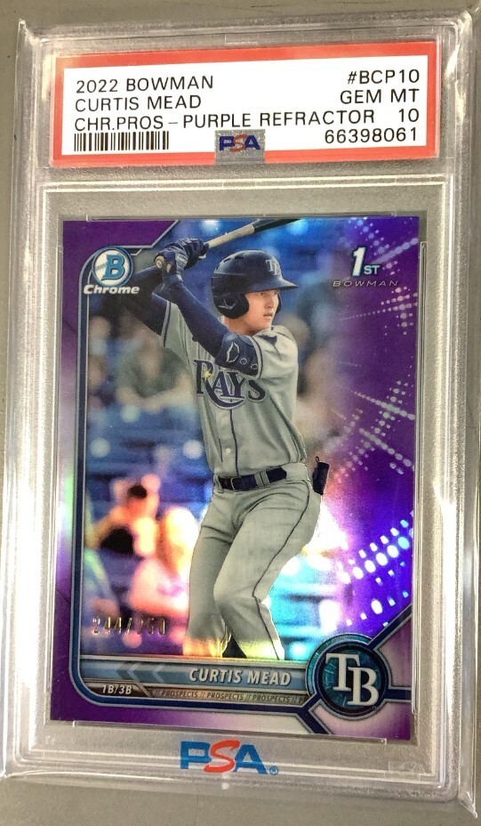 2022 Bowman Chrome #BCP10 Curtis Mead Purple Refractor /250 RC PSA 10 Rays